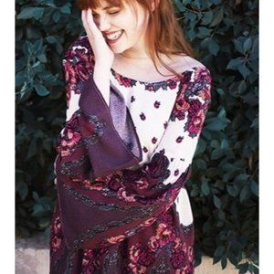 Free People Floral Bell Sleeve Backless Boho Dress Cream Pink XS Womens